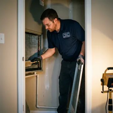 HVAC technician inspecting AC system