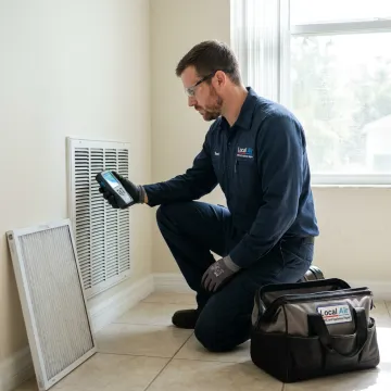 Technician testing indoor air quality in an Atlanta home