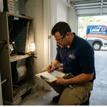 Technician completing an AC maintenance inspection