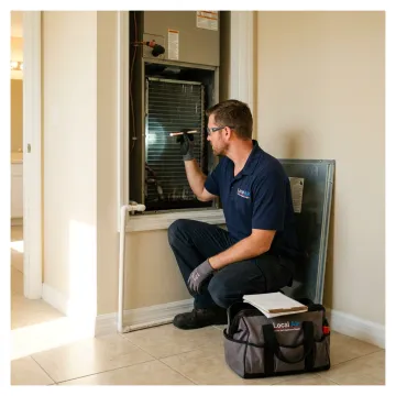 Technician performing AC maintenance in Jupiter home