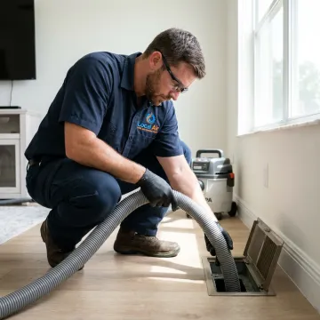 Technician cleaning residential air ducts