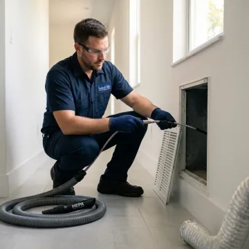 HVAC technician inspecting an air vent