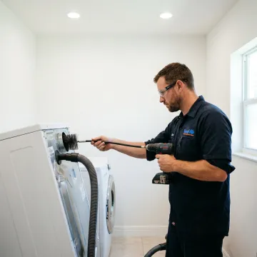 Dryer vent cleaning process in a laundry room