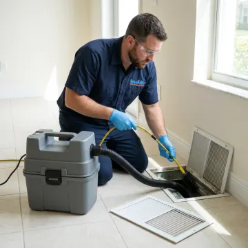 Technician cleaning residential air ducts in a Fort Lauderdale home