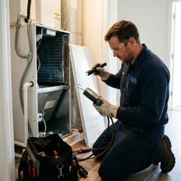 Technician performing an AC tune-up