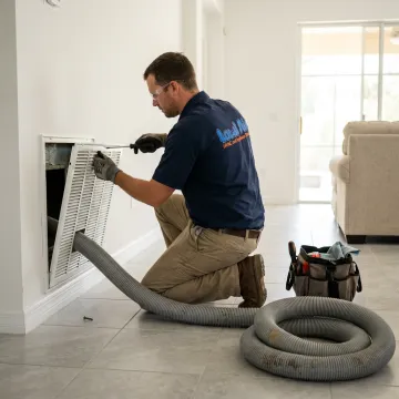 HVAC technician inspecting an air vent