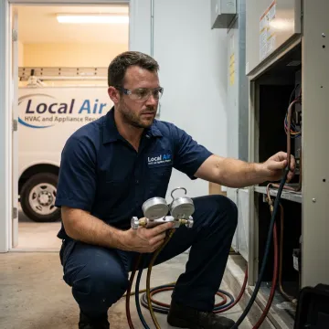 HVAC technician checking commercial equipment