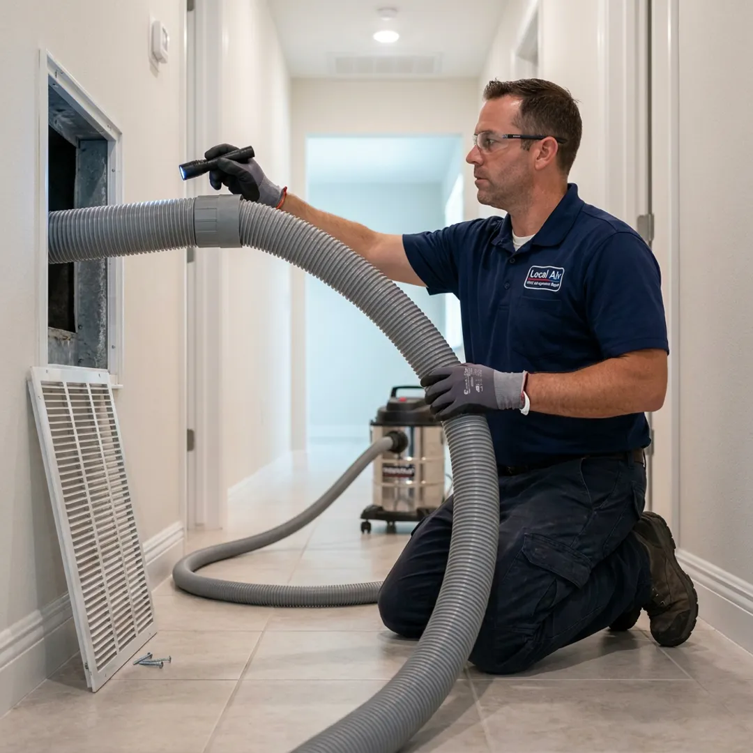 Air duct cleaning equipment in use