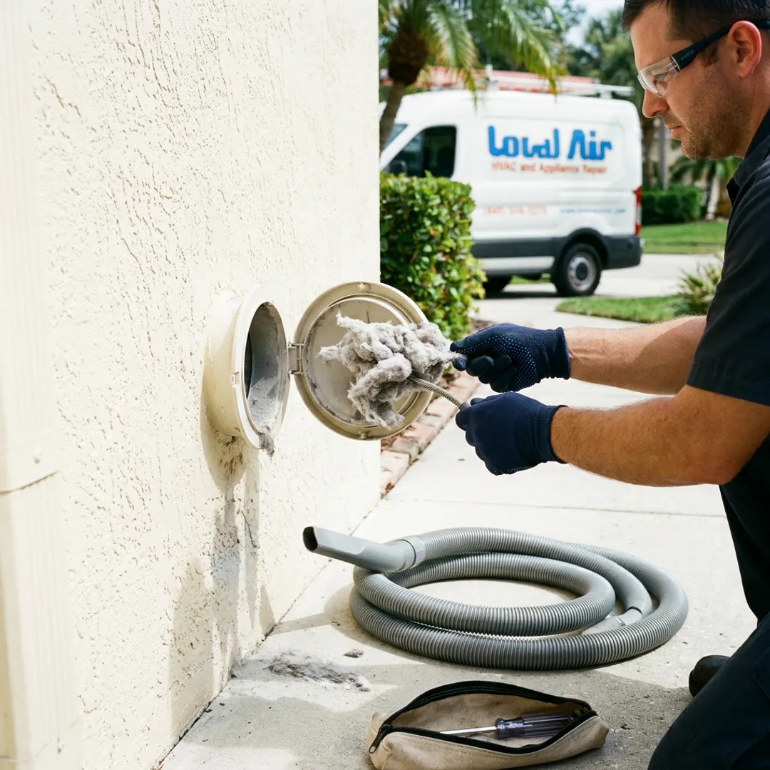 Dryer vent cleaning process outside a home