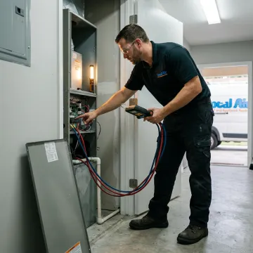 HVAC technician checking AC performance