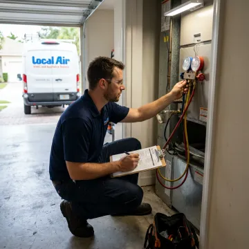 HVAC technician performing tune-up checklist