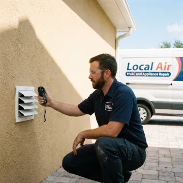 Dryer vent technician checking airflow