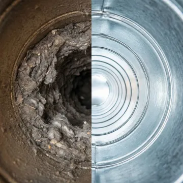 Before and after comparison of cleaned dryer vent with removed lint