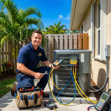 Local Air HVAC technician performing air conditioner maintenance in Palm Beach Gardens