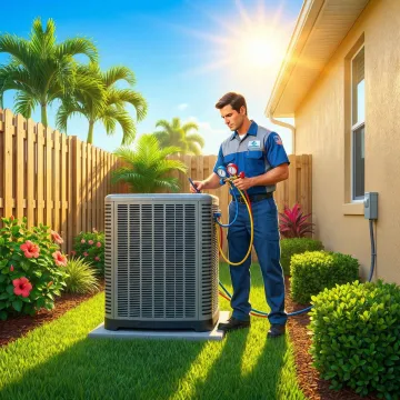 AC technician repairing an air conditioning unit at a home in Loxahatchee, FL