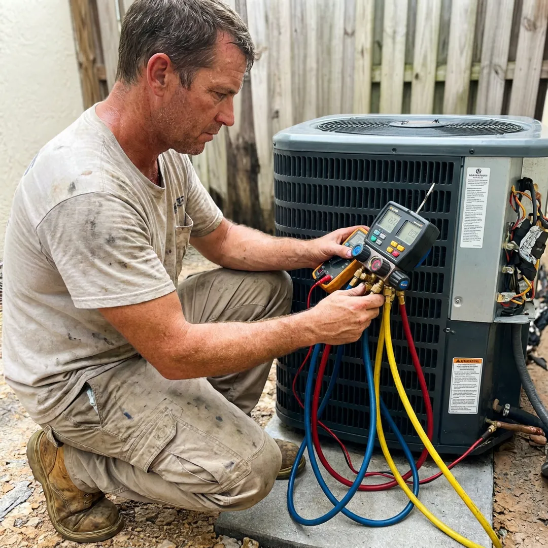 HVAC technician testing an air conditioning system