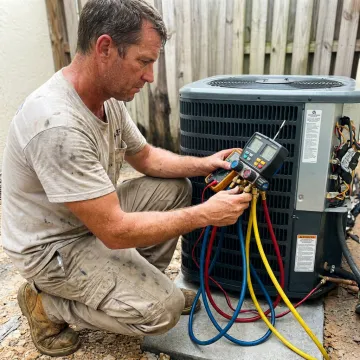 HVAC technician testing an air conditioning system
