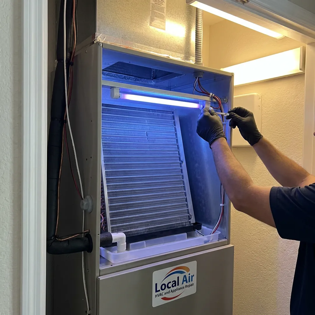 Clean HVAC air handler with UV light installed