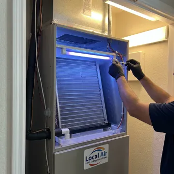 Clean HVAC air handler with UV light installed