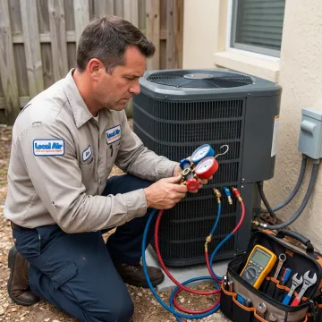 HVAC technician testing an air conditioning system