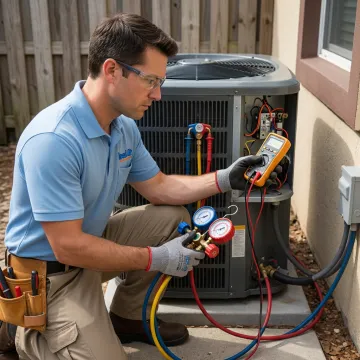 Technician testing an air conditioning system