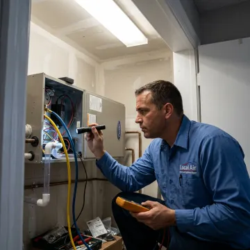 Technician checking an HVAC air handler during maintenance