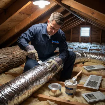 Technician sealing HVAC ductwork