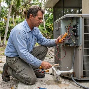 HVAC technician inspecting an AC unit