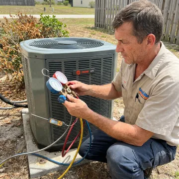 HVAC technician testing a home AC system