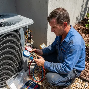 HVAC technician checking AC performance