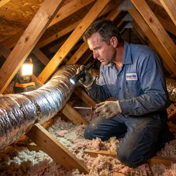 Technician inspecting ductwork