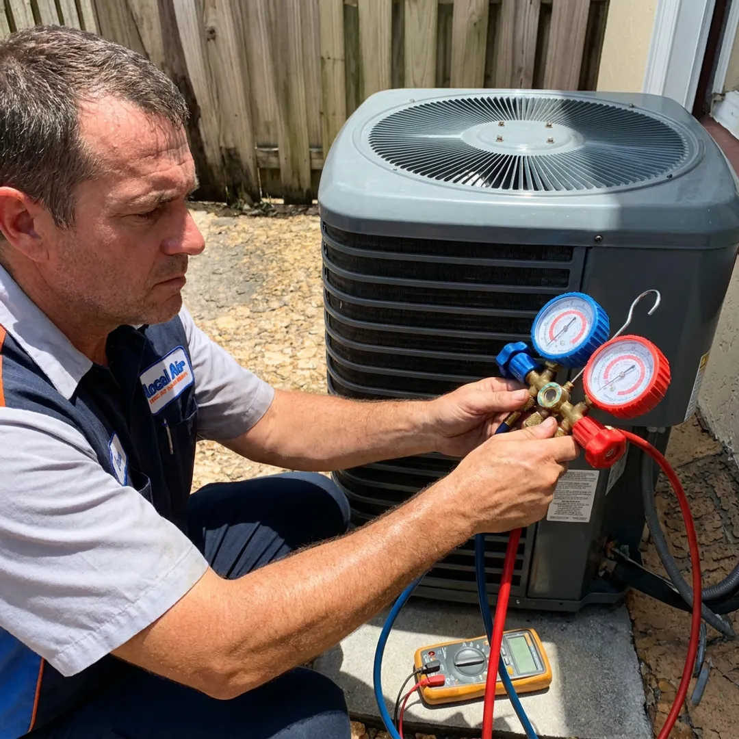 HVAC technician testing AC performance