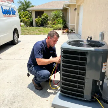 Technician repairing an emergency AC system