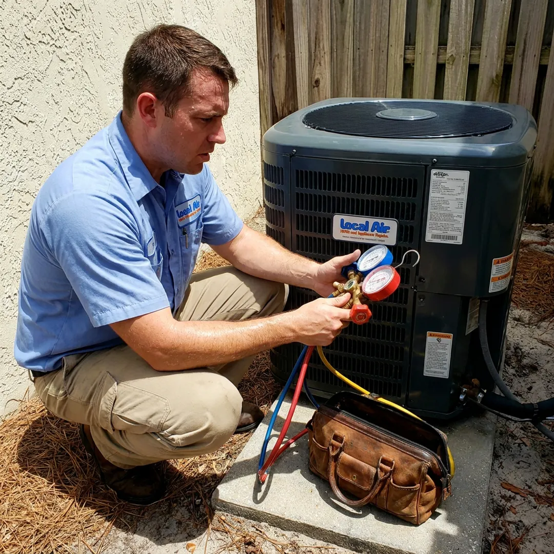 HVAC technician testing an air conditioning system