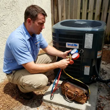 HVAC technician testing an air conditioning system