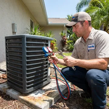 HVAC technician checking a residential AC system