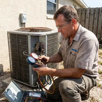 HVAC technician checking AC system performance
