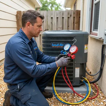 HVAC technician checking AC system performance