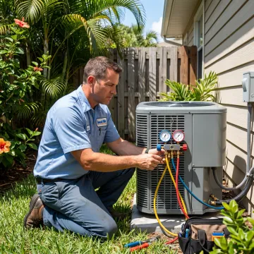 Technician performing AC maintenance tune-up