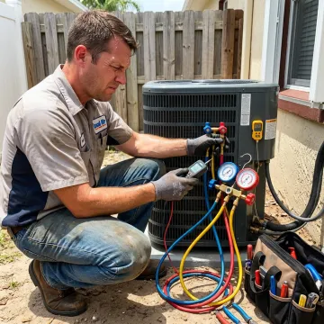 HVAC technician testing air conditioner performance