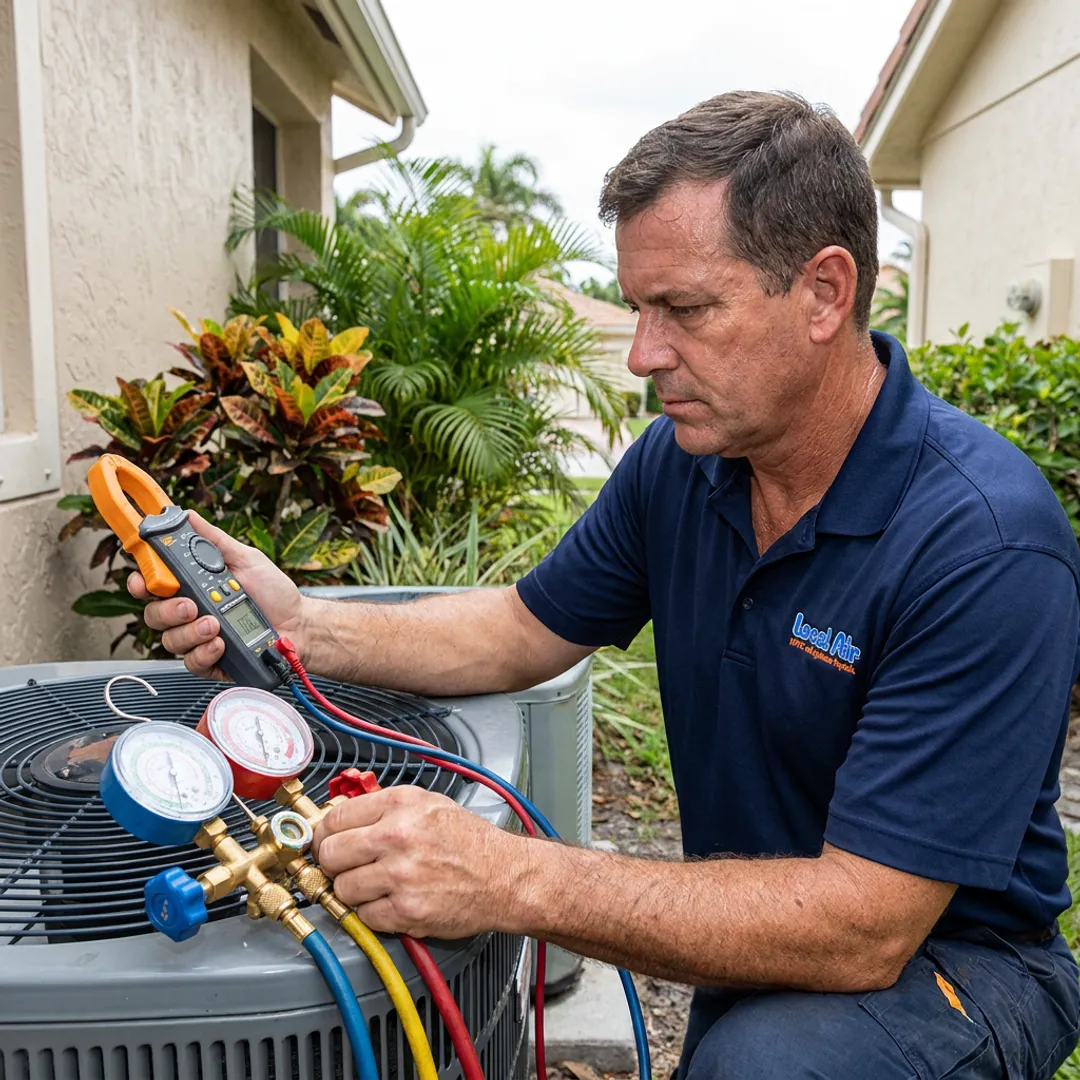 Technician testing an HVAC system during a tune up