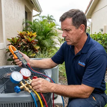 Technician testing an HVAC system during a tune up