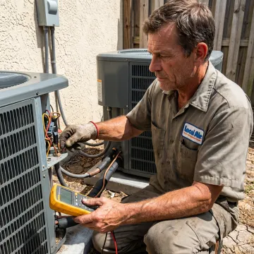 HVAC technician inspecting an AC system