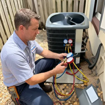 HVAC technician checking AC system performance