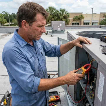 Technician checking commercial AC components