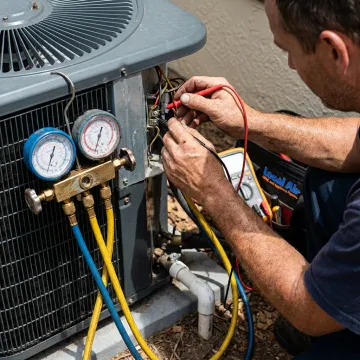 HVAC technician checking an air conditioning system