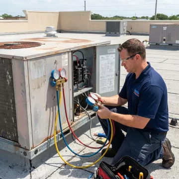Technician performing commercial HVAC tune-up