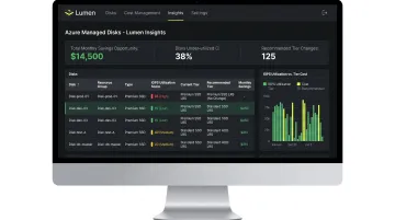 Lucidity Lumen dashboard displaying per-disk IOPS utilization and tiering recommendations
