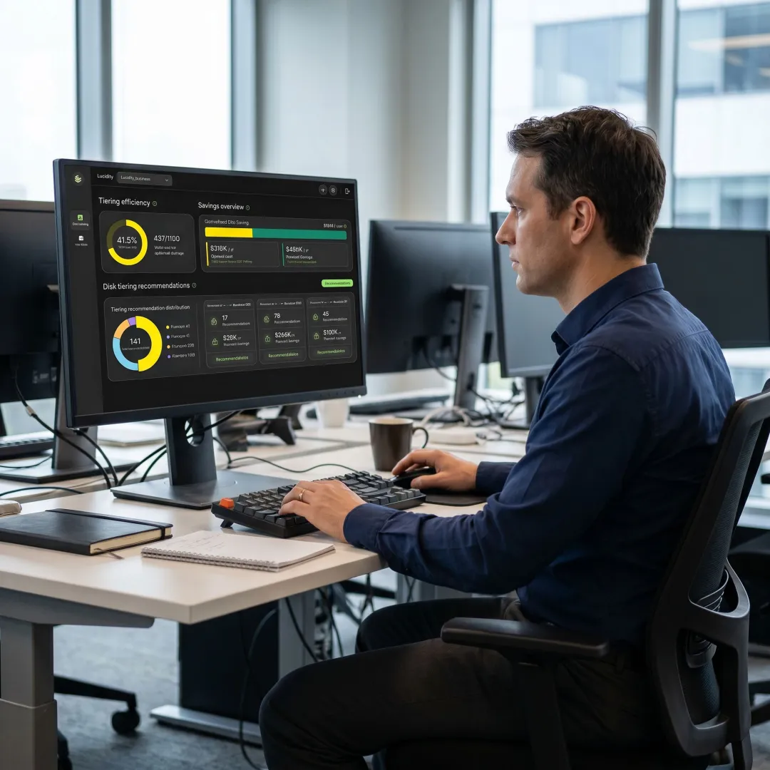 Cloud engineer reviewing Azure storage optimization workflow