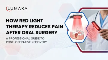 Red light therapy applied to oral surgery recovery site showing tissue penetration depth